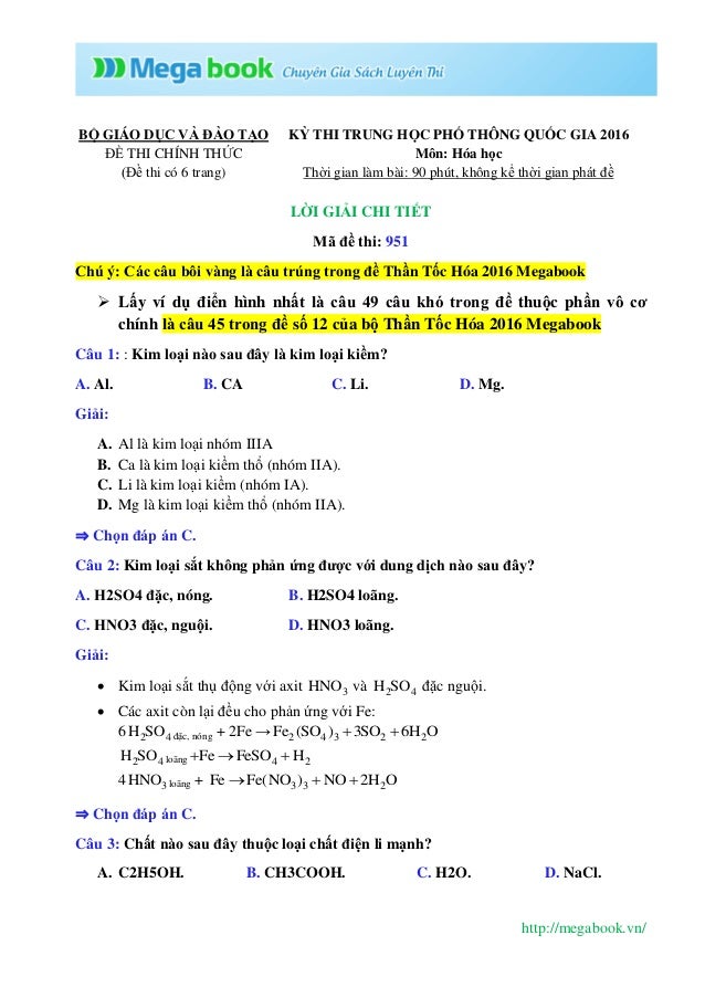 đap An Sieu Chi Tiết Mon Hoa Học Thpt Quốc Gia 16 Megabook Vn