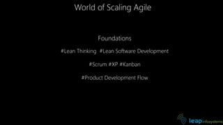 Foundations
#Lean Thinking #Lean Software Development
#Scrum #XP #Kanban
#Product Development Flow
World of Scaling Agile
 
