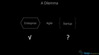 A Dilemma
AgileEnterprise Startup
√ ?
 
