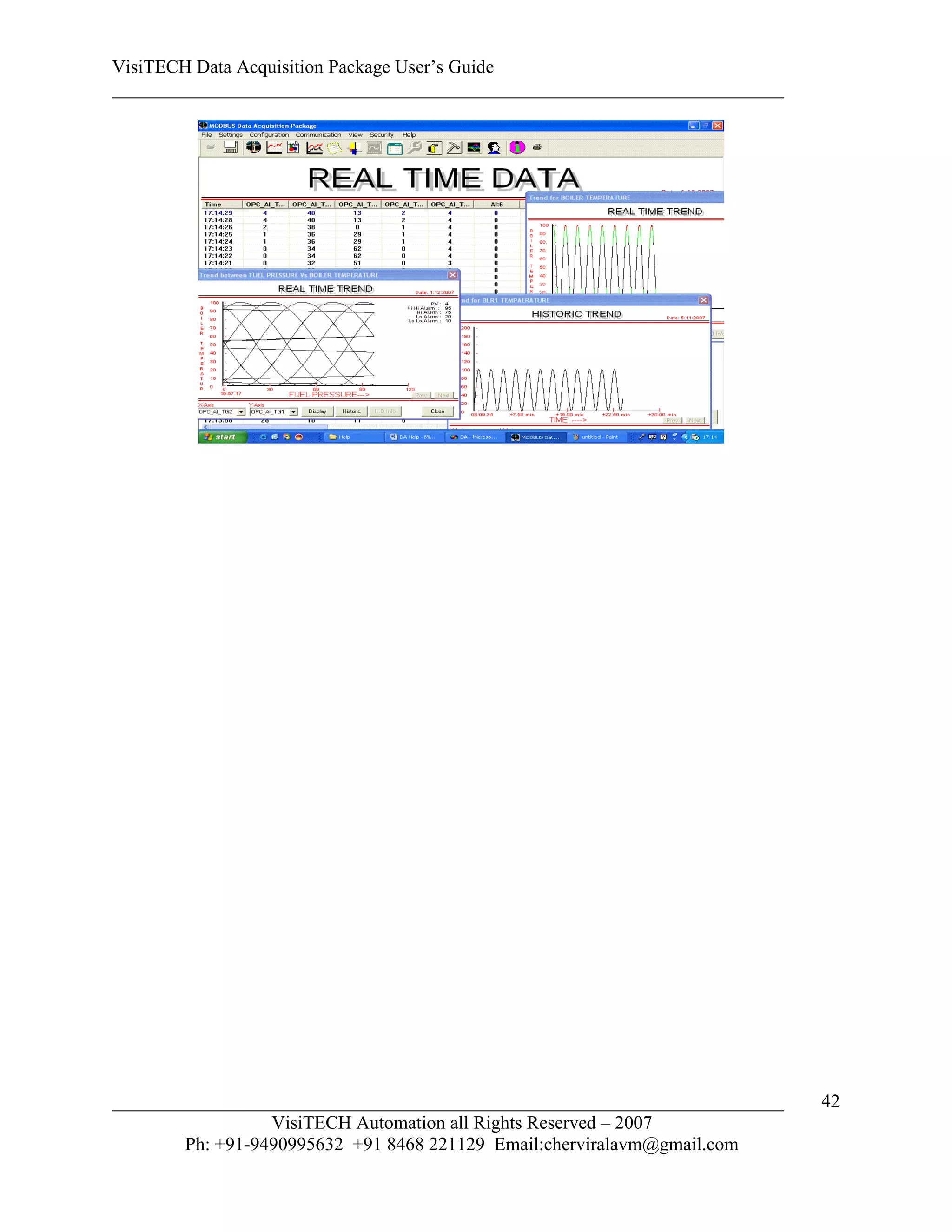 VisiTECH Data Acquisition Package User’s Guide
________________________________________________________________________




________________________________________________________________________   42
                  VisiTECH Automation all Rights Reserved – 2007
        Ph: +91-9490995632 +91 8468 221129 Email:cherviralavm@gmail.com
 