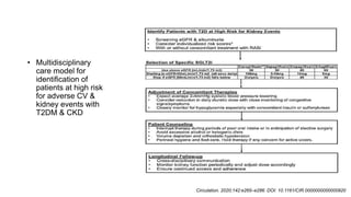 Circulation. 2020;142:e265–e286. DOI: 10.1161/CIR.0000000000000920
• Multidisciplinary
care model for
identification of
patients at high risk
for adverse CV &
kidney events with
T2DM & CKD
 