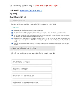 Xin cám ơn mọi người đã đăng kí KÊNH HỌC LIỆU TIỂU HỌC!
XEM VIDEO https://youtu.be/j_u31_VyP_k
Nội dung 2
Hoạt động 5. Kết nối
 