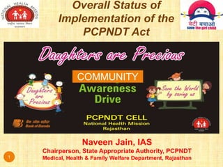 Overall Status of
Implementation of the
PCPNDT Act
1
COMMUNITY
Naveen Jain, IAS
Chairperson, State Appropriate Authority, PCPNDT
Medical, Health & Family Welfare Department, Rajasthan
 