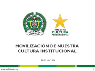 MOVILIZACIÓN DE NUESTRA
CULTURA INSTITUCIONAL
ABRIL de 2014
1
 
