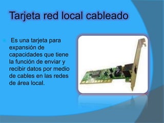 Partes de la red local cableada 1.- Conector para la ranura2.- Tarjeta3.- Puertos4.- Placa de sujeción