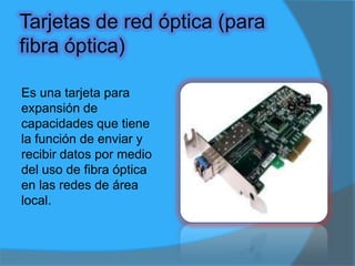 Partes de la red óptica1.- Conector para la ranura2.- Tarjeta3.- Puertos4.- Placa de sujeción5.- SPF´s