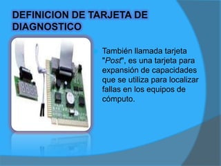 PARTES DE LA TARJETA DE DIAGNOSTICO1.- Pantalla: muestra los códigos de error de acuerdo a la falla localizada para que el usuario la busque en el manual.2.- Conector: envía hacia el cable de datos la señal, para que se despliegue en la pantalla.3.- Altavoz: emite sonidos de acuerdo a la falla localizada para que el usuario la busque en el manual.