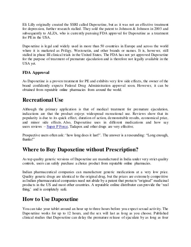 Buy Ssri Dapoxetine