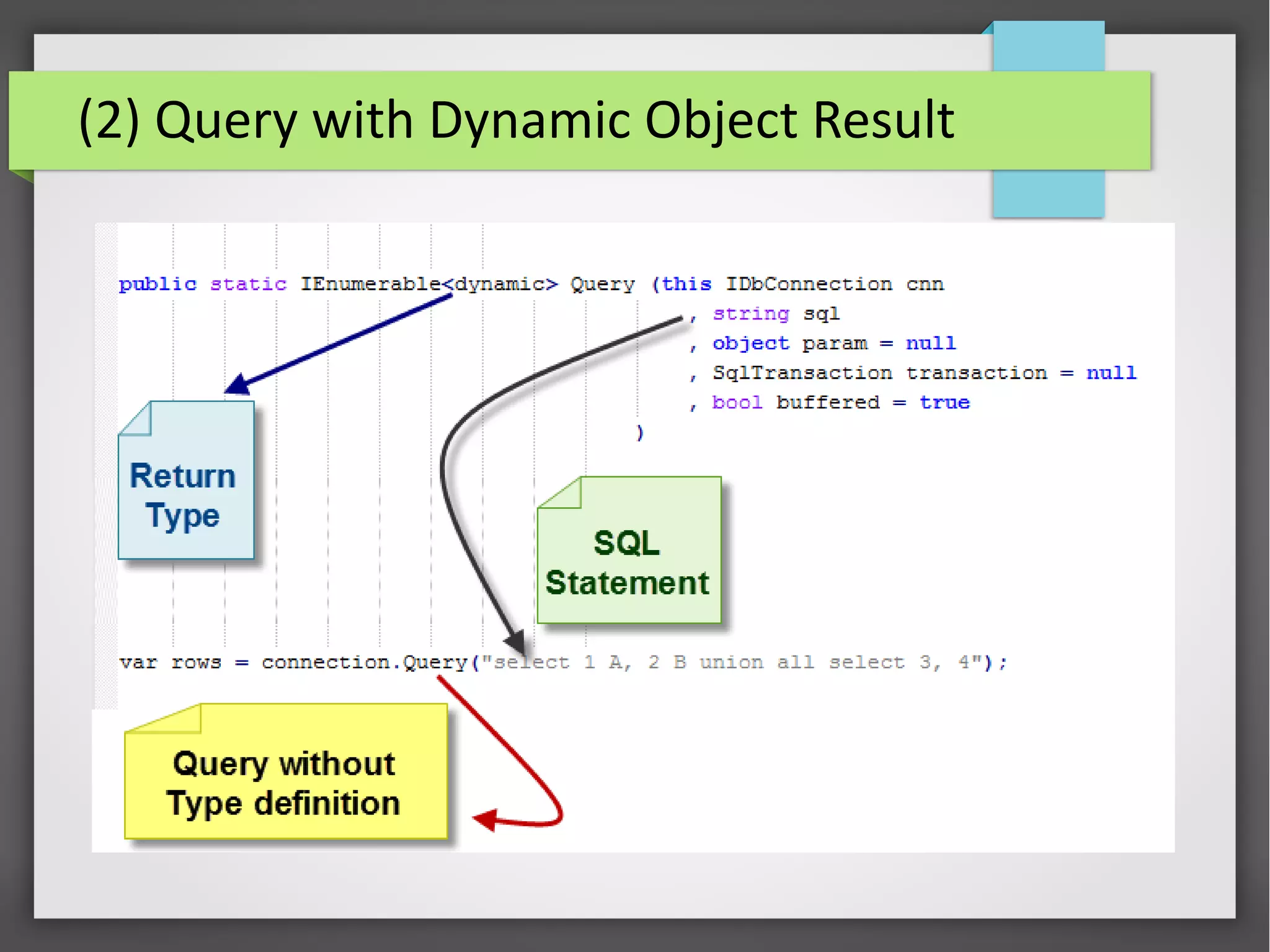(2) Query with Dynamic Object Result
 