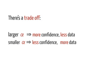 There’s a trade off:
larger α ⇒ more confidence, less data
smaller α⇒ less confidence, more data
 