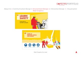 PORTFOLIO 
About Us Communication Design Environment Design Interactive Design Visualisation 
Wall Graphics 
LEARN 
SAFETY...