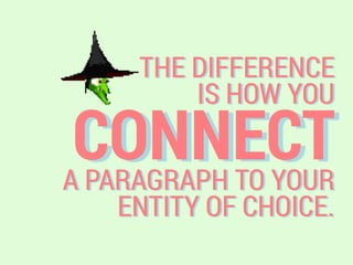 CONNECT
THE DIFFERENCE
IS HOW YOU
A PARAGRAPH TO YOUR
ENTITY OF CHOICE.
 