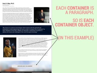 EACH CONTAINER IS
A PARAGRAPH.
SO IS EACH
CONTAINER OBJECT.
(IN THIS EXAMPLE)
 