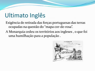 Consequente inflação.Difusão das doutrinas socialistas e republicanas	Década de 70 do séc. XIX fundam-se dois partidos em Portugal: Partido Republicano 