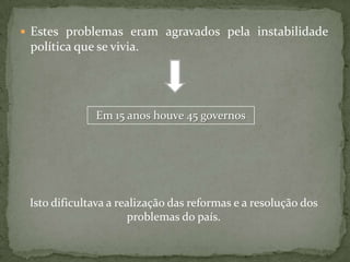 A incapacidade por parte dos sucessivos governos em superarem a crise económico-financeira, o agravamento das condições de vida das populações e a instabilidade política tomaram propícios os movimentos de revolta contra o regime da 1ª República e acabariam por conduzir ao seu derrube.Queda da 1ª República	