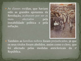De facto, em 28 de Maio de 1926 iniciou-se, em Braga, um movimento militar chefiado pelo general Gomes da Costa. Dirigindo-se para Lisboa, os revoltosos foram conquistando o apoio de largos sectores do exército e, chegados à capital, encerraram o Parlamento. Era o fim da 1ª República e a instauração de uma Ditadura Militar (1926-1932)