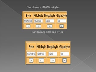 Transformar 120 GB a bytes




   Transformar 100 GB a bytes
 