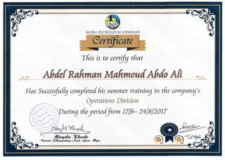 Agiba Petroleum Co. I Eni Training Certificate I 2017