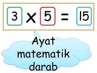 3 x 5 = l5
Ayat
matematik
darab
 