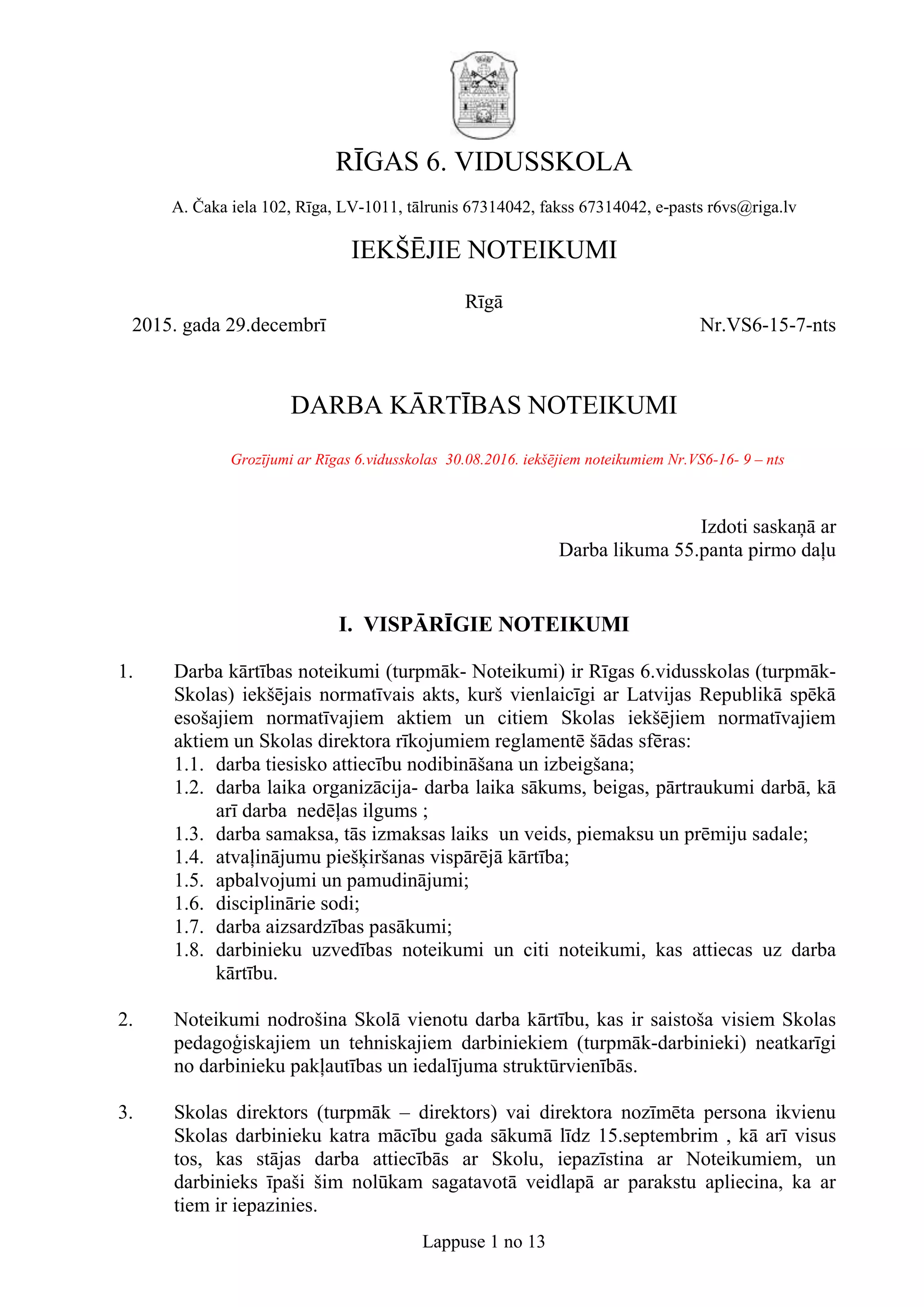 Darba kārtības noteikumi r6vsk 2015 | PDF