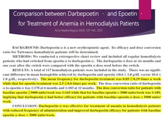 Comparison between Darbepoetin and Epoetin
for Treatment of Anemia in Hemodialysis Patients
Acta Nephrologica 26(3): 137-142, 2012
 