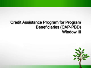 Credit Assistance Program for Program
Beneficiaries (CAP-PBD)
Window III

 