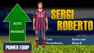 ALTES
-
INVERSIÓ
PRIMER EQUIP
Cost: Sense cost
Procedència : Barça B
 