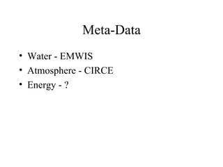Meta-Data Water - EMWIS Atmosphere - CIRCE Energy - ? 