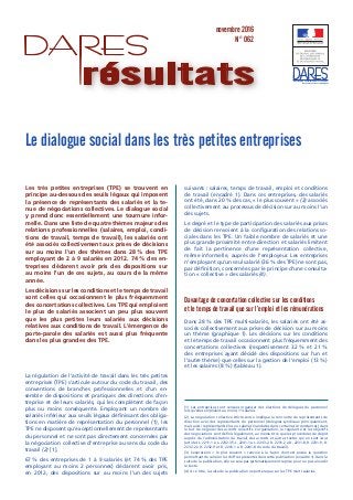 direction de l’animation de la recherche,
des études et des statistiques
novembre 2016
N° 062
résultats
Le dialogue social...