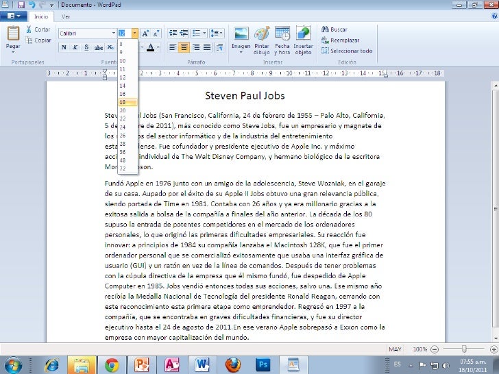 Dar formato al texto en wordpad
