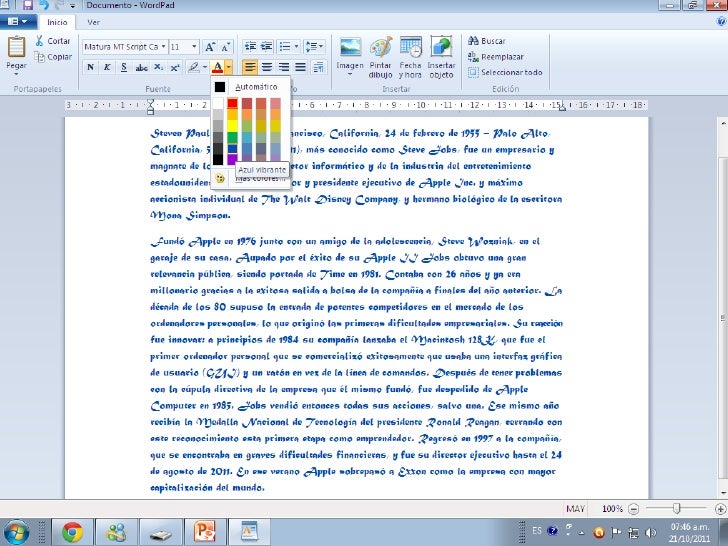 Dar formato al texto en wordpad