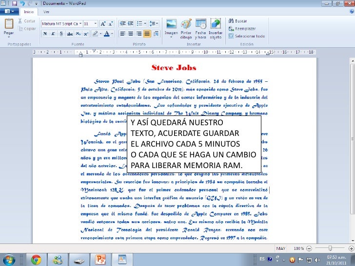 Dar formato al texto en wordpad