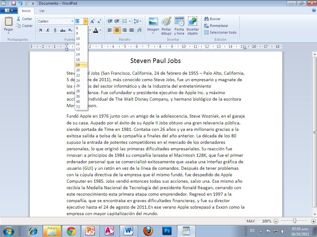 Dar formato al texto en wordpad