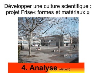 Développer une culture scientifique : projet Frise« formes   et matériaux » 4. Analyse  (début !) 