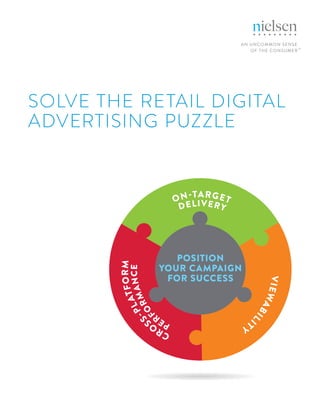 SOLVE THE RETAIL DIGITAL
ADVERTISING PUZZLE
POSITION
YOUR CAMPAIGN
FOR SUCCESS
ON-TARGET
VIEWABILI
TY
CRO
S
S-PLATFORM
DELIVERY
PER
FO
RMANCE
 