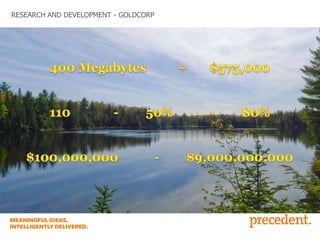 RESEARCH AND DEVELOPMENT - GOLDCORP

 