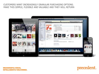 CUSTOMERS WANT INCREASINGLY GRANULAR PURCHASING OPTIONS.
MAKE THIS SIMPLE, FLEXIBLE AND VALUABLE AND THEY WILL RETURN

 