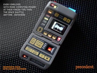 EVERY EMPLOYEE
WITH MORE COMPUTING POWER
AT THEIR FINGER TIPS THAN
THE SPACE SHUTTLE.
ANYTIME…ANYWHERE

 