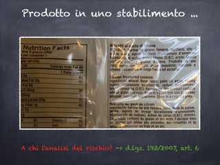 Prodotto in uno stabilimento ...
A chi l'analisi del rischio? -> d.lgs. 193/2007, art. 6
 