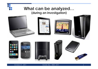 What can be analyzed…
                    (during an investigation)




October 21 - 2011          Davide Ariu - AISEC 201...