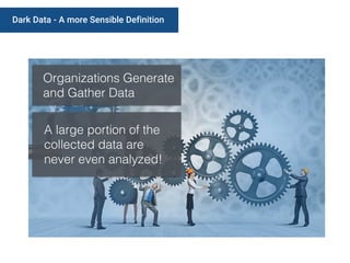 Dark Data - A more Sensible Definition
Organizations Generate
and Gather Data
A large portion of the
collected data are
never even analyzed!
 