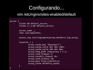 Configurando...
vim /etc/nginx/sites-enabled/default
 