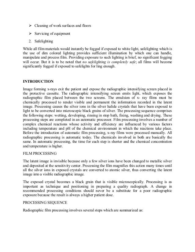 Darkroom procedures during Radiography