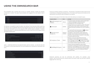 23
The omnisearch bar is another way to focus on subnets, devices, models and specific
connections or events. The search autocompletes and suggests the most relevant search
results.
USING THE OMNISEARCH BAR
For devices, it is possible to search by label, mac address, IP and hostname. When searching
for devices, a list of suggested devices will be displayed along with their derived device type
and simple information such as IP, hostname, MAC address (where available). If network
devices are subject to a Darktrace RESPOND action at the current time, the omnisearch entry
will appear shaded green.
Users - credentials Darktrace has observed being used by a device - can also be returned.
The devices currently associated with the userwill appear as an indented list underneath their
entry.
To focus on a device, subnet or connection - click the entry. The options for each result can be
clicked without changing the workspace focus. This means event logs and summaries can be
opened within focusing the view completely on the device.
There are many types of information that can be returned by an omnisearch query:
EXAMPLE RESULT TYPE ACTIONS
laptop ws183.holdingsinc.com
· 10.15.15.2
Device
For device results, the device options described
in Device Investigation Options are also
accessible from the omnisearch bar.
cubes 10.15.15.0/24 Subnet
Change the focus to a specific subnet. The same
subnet options described in Other Subnet View
Features are also accessible from the omnisearch
bar.
globe-americas view event log for
google.com…
External
location
For external IPs and hostnames, the globe-americas external
sites summary can be opened from the
omnisearch. The summary covers interaction
between internal devices and the external host
over time. The summary is covered in more detail
in External Sites Summary.
exclamation-triangle Compliance / Telnet Model
Models can also be searched for from the
omnisearch. If the model is inactive (disabled),
this is indicated. Click the exclamation-triangle triangle icon to open
the model editor for the model, or click the page
icon to open a breach log for the model.
chart-network S3a9BRg6DoFtrbpu2e UUID
Unique uuids are assigned to every event,
connection or group of connections observed by
Darktrace. Click the align-justify lines icon to open an event
log for the UUID. The UUID will also be populated
in omnisearch if a pivot from Advanced Search
was performed.
Advanced searches can also be performed with prefixes. For example, using
subnet:10.0.0.0/24 will return devices within this subnet, tag:Test will return devices
tagged with the “Test” tag.
 