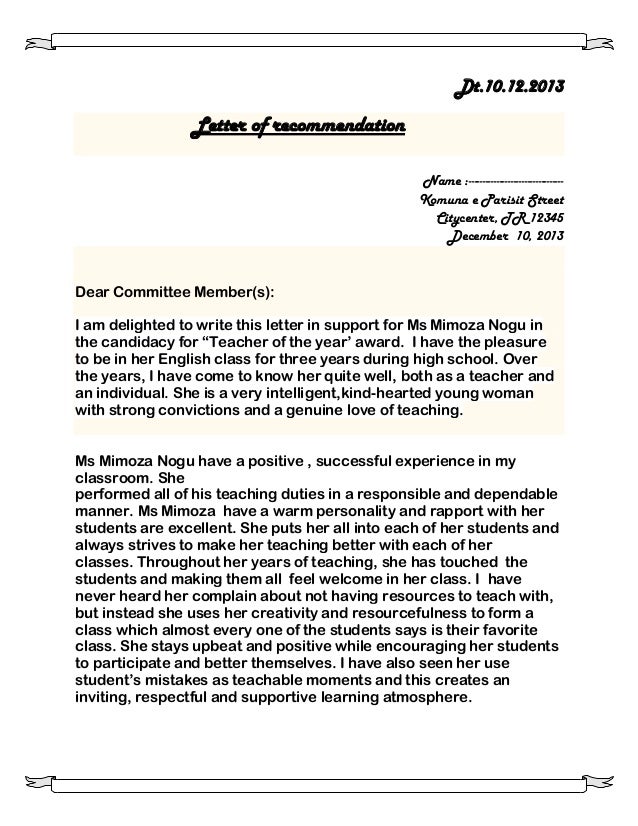 letter of recommendation dear darla letter