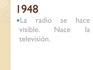 1948
La

radio se hace
visible.
Nace
la
televisión.

 