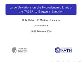 Large Deviations on the Hydrodynamic Limit of
the TASEP to Burgers’s Equation
H. G. Duhart, P. M¨rters, J. Zimmer
o
University of Bath

24-28 February 2014

 