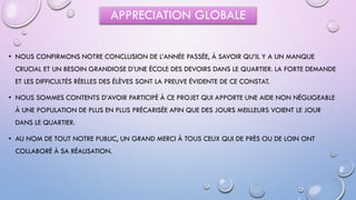 Bilan de l'école des devoirs pour Les élèves du secondaire