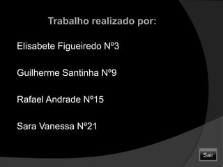  Elisabete Nº3 Guilherme Nº9 Rafael Nº15 Sara Nº21Trabalho realizado por:Sair