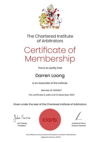 Member ID: 6092827
This certificate is valid until 31 December 2023
Darren Loong
Is an Associate of the Institute.
 